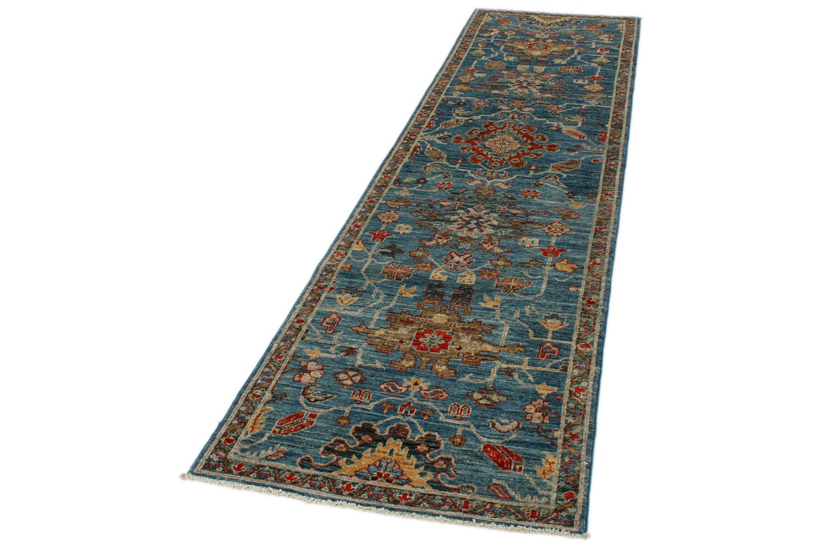 3x10 Blue and Multicolor Anatolian Traditional Runner