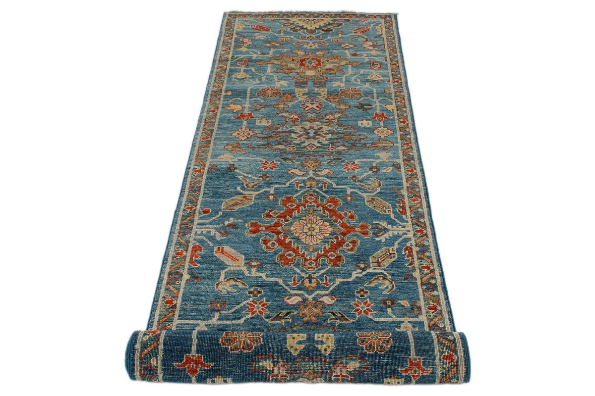 3x10 Blue and Multicolor Anatolian Traditional Runner