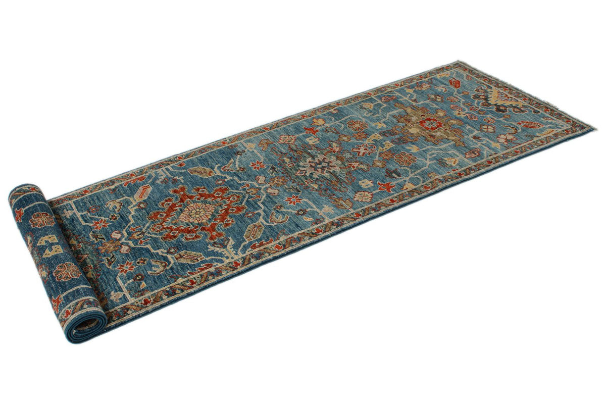 3x10 Blue and Multicolor Anatolian Traditional Runner