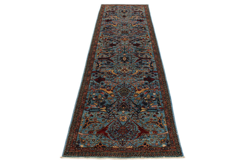 3x10 Blue and Multicolor Anatolian Traditional Runner