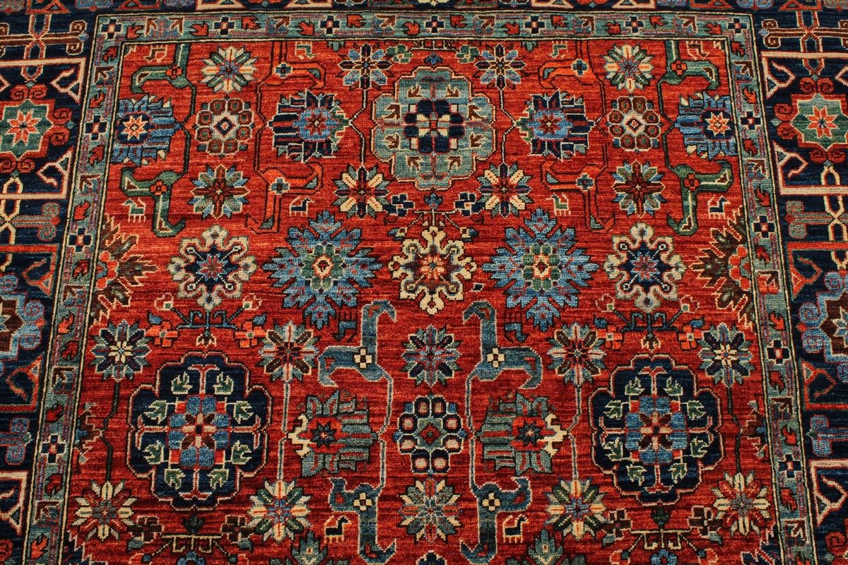 5x9 Rust and Navy Traditional Rug