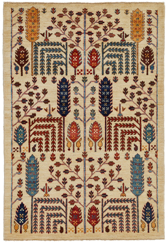 4x6 Ivory and Multicolor Anatolian Traditional Rug