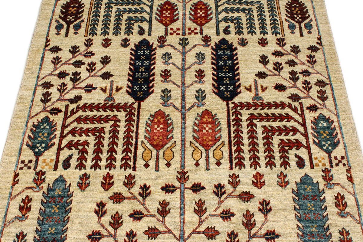 4x6 Ivory and Multicolor Anatolian Traditional Rug
