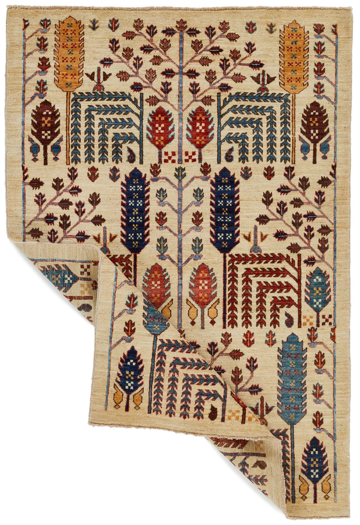 4x6 Ivory and Multicolor Anatolian Traditional Rug