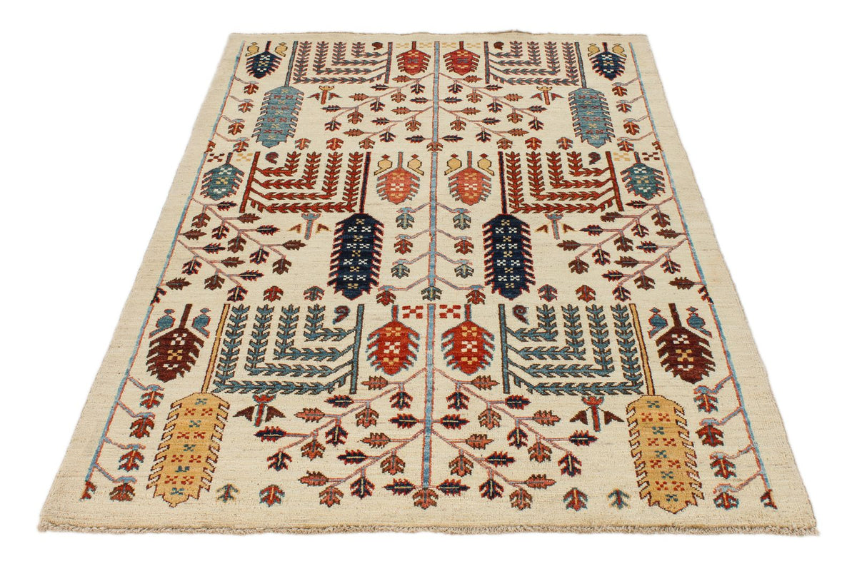 4x6 Ivory and Multicolor Anatolian Traditional Rug