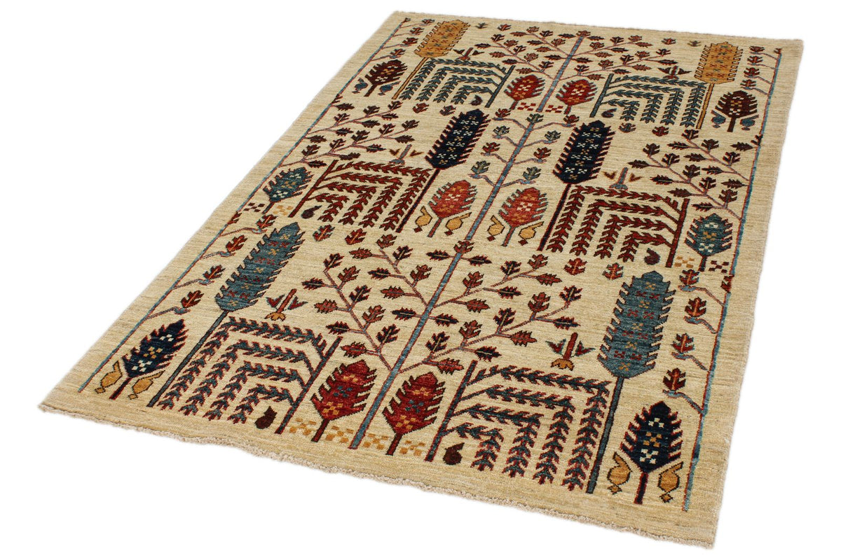 4x6 Ivory and Multicolor Anatolian Traditional Rug