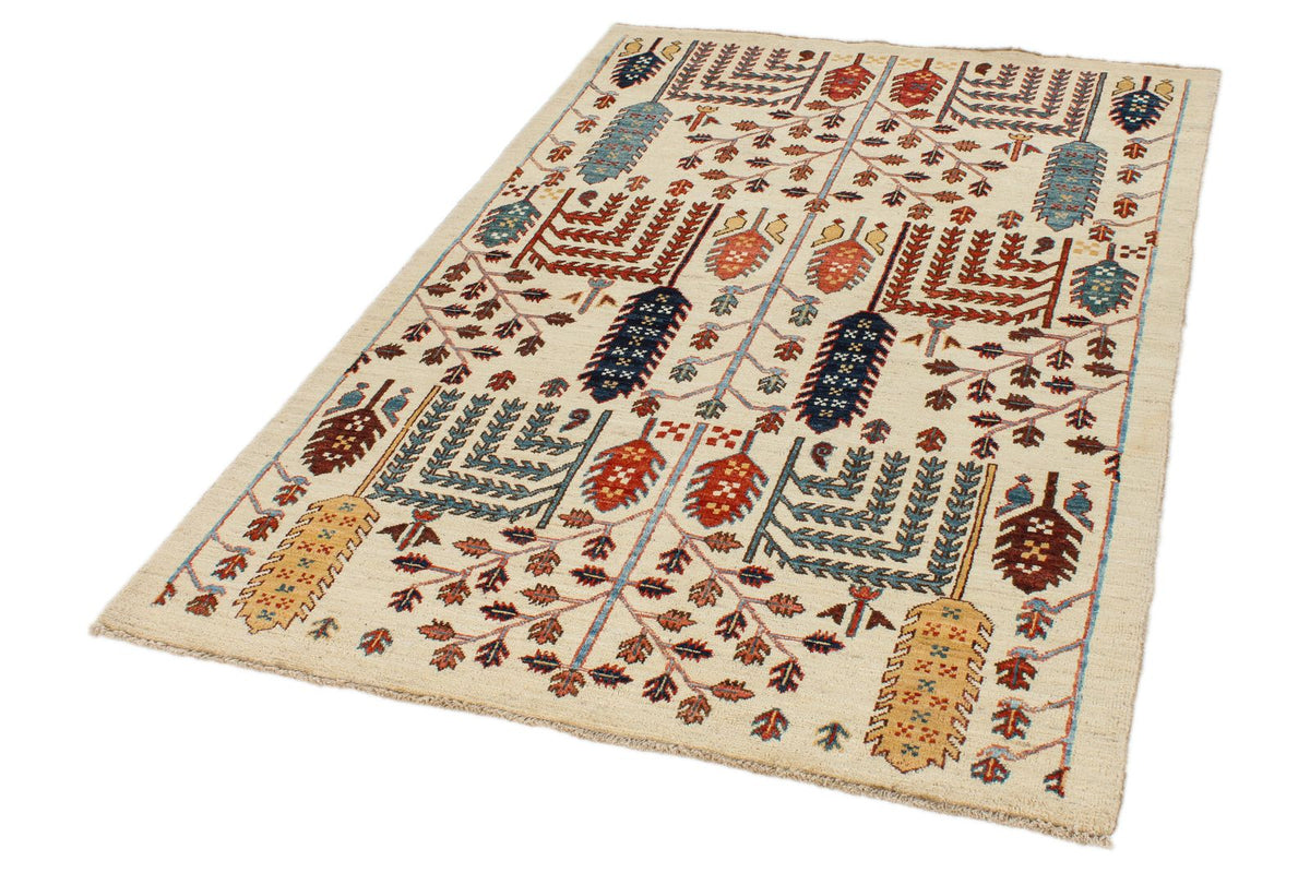 4x6 Ivory and Multicolor Anatolian Traditional Rug