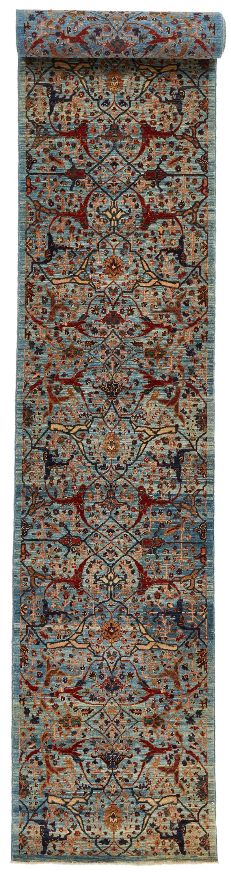 3x22 Light Blue and Multicolor Anatolian Traditional Runner