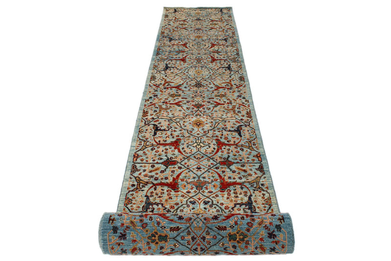 3x22 Light Blue and Multicolor Anatolian Traditional Runner