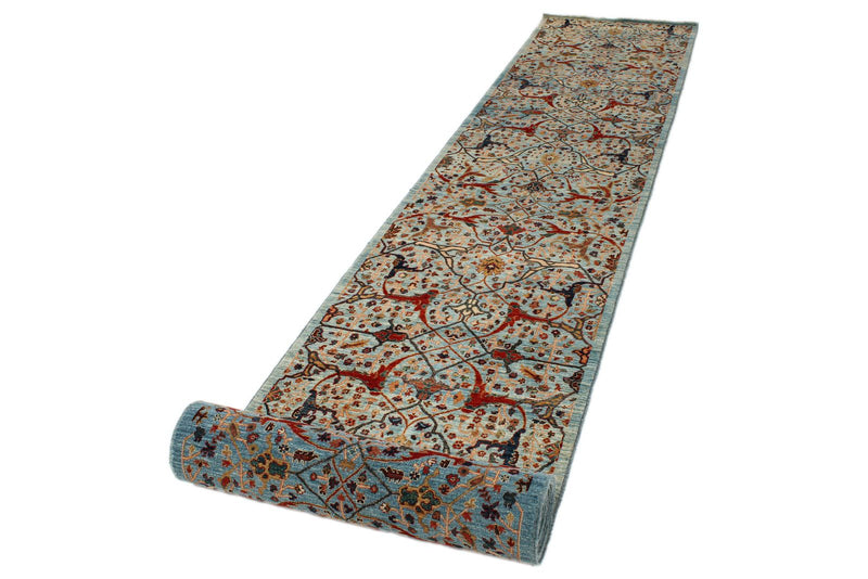 3x22 Light Blue and Multicolor Anatolian Traditional Runner