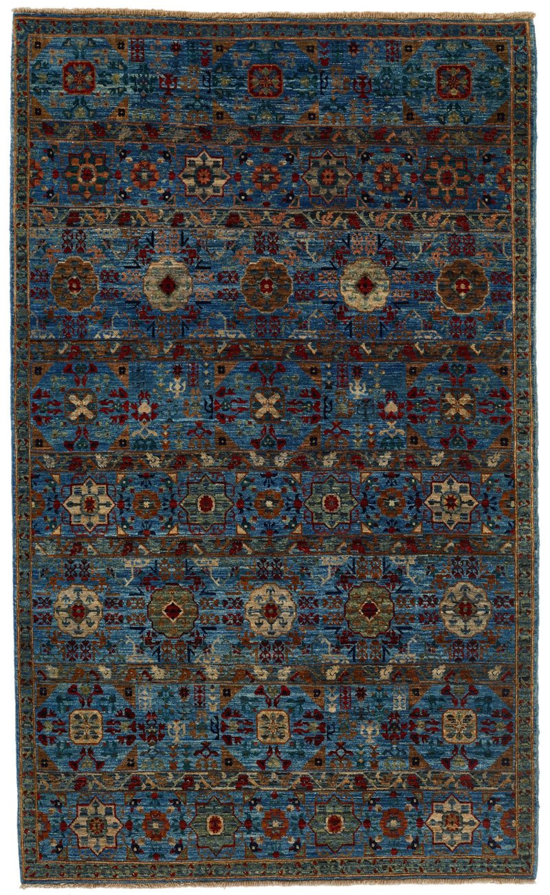 4x7 Blue and Green Anatolian Traditional Rug