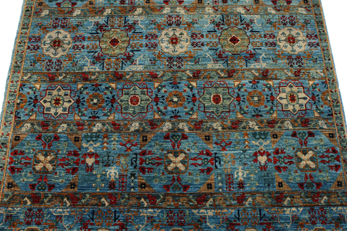 4x7 Blue and Green Anatolian Traditional Rug