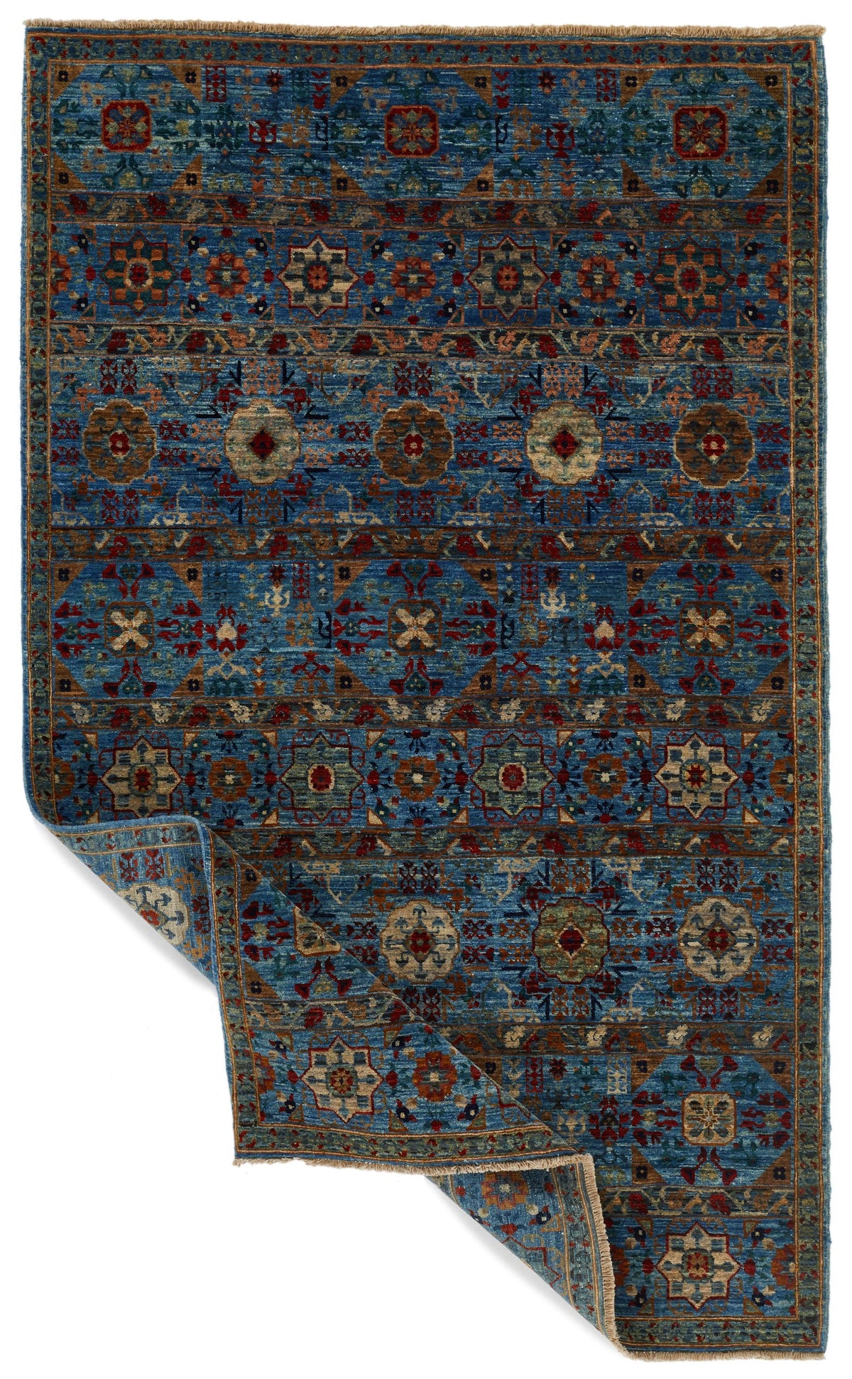 4x7 Blue and Green Anatolian Traditional Rug
