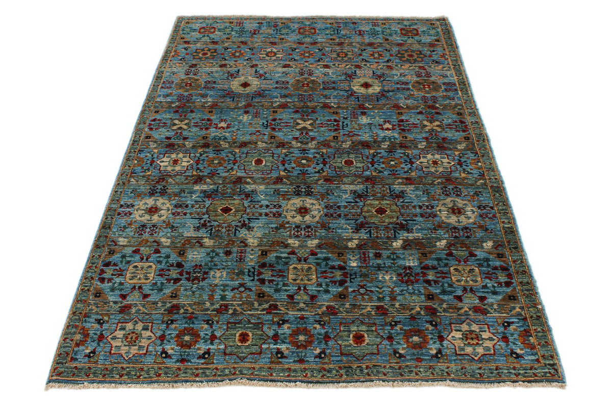 4x7 Blue and Green Anatolian Traditional Rug