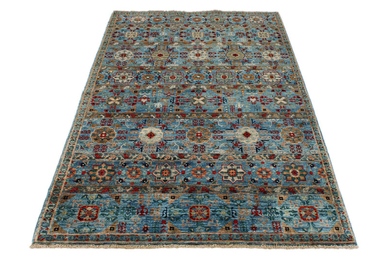 4x7 Blue and Green Anatolian Traditional Rug