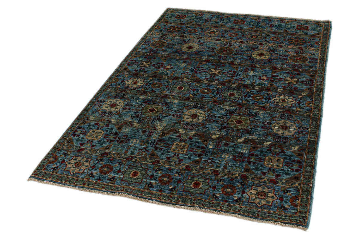 4x7 Blue and Green Anatolian Traditional Rug