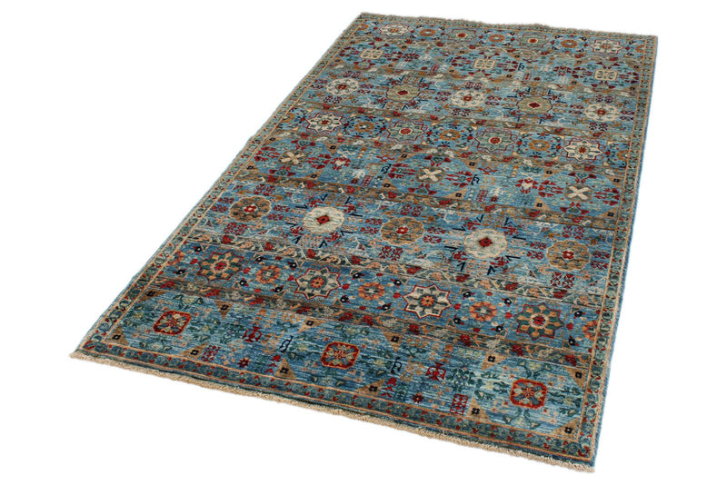 4x7 Blue and Green Anatolian Traditional Rug