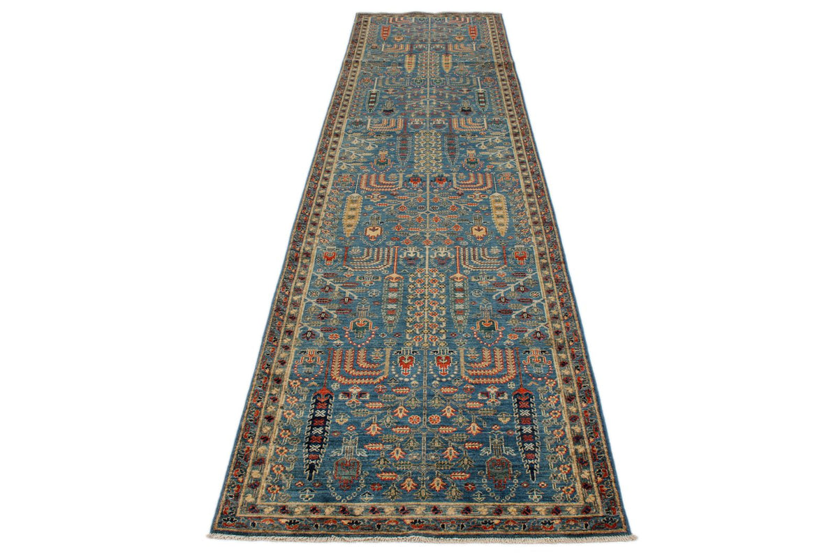 3x12 Blue and Multicolor Traditional Runner