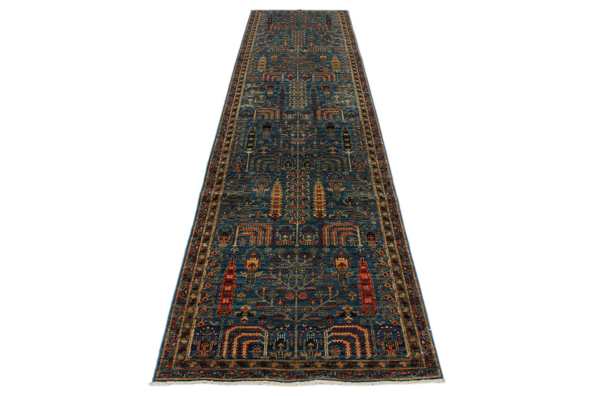 3x12 Blue and Multicolor Traditional Runner