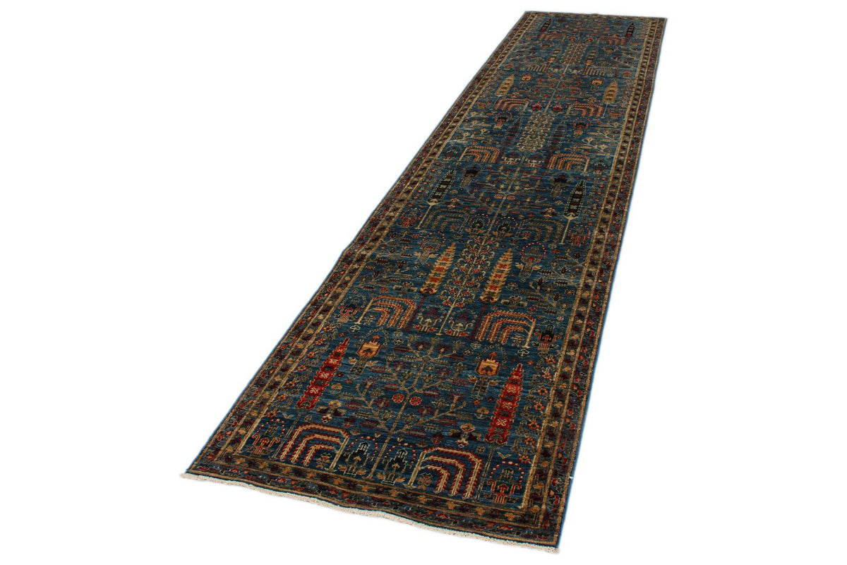 3x12 Blue and Multicolor Traditional Runner