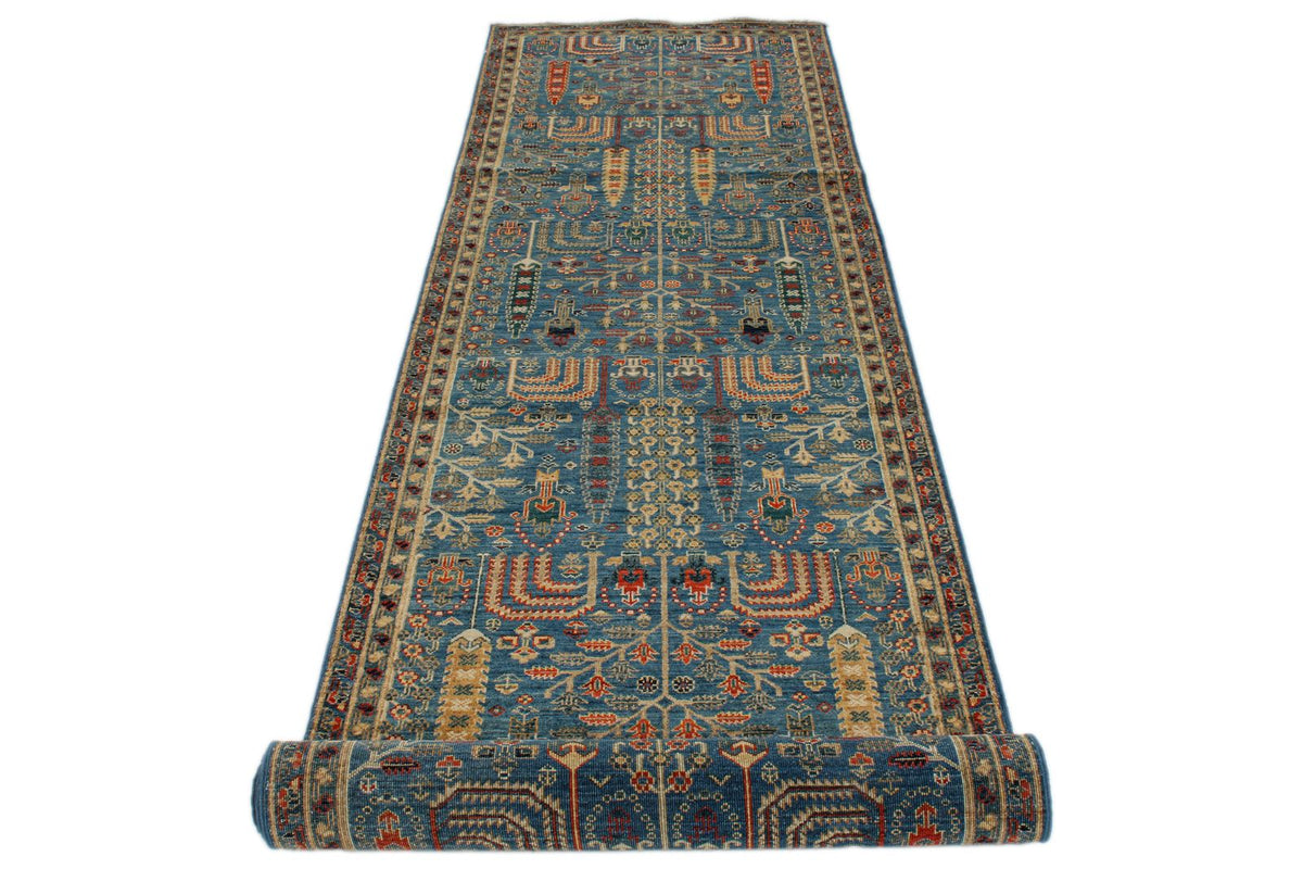 3x12 Blue and Multicolor Traditional Runner