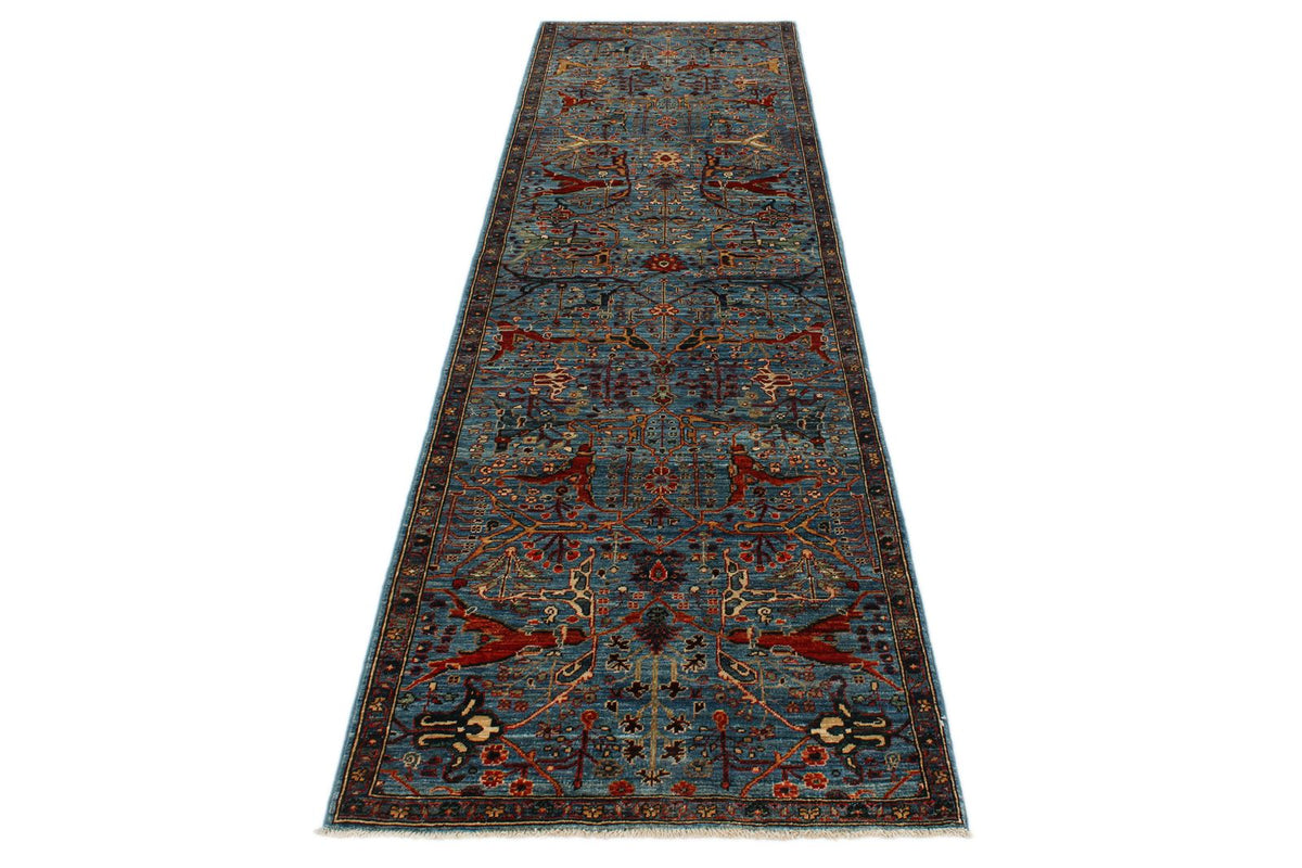 3x10 Blue and Multicolor Traditional Runner