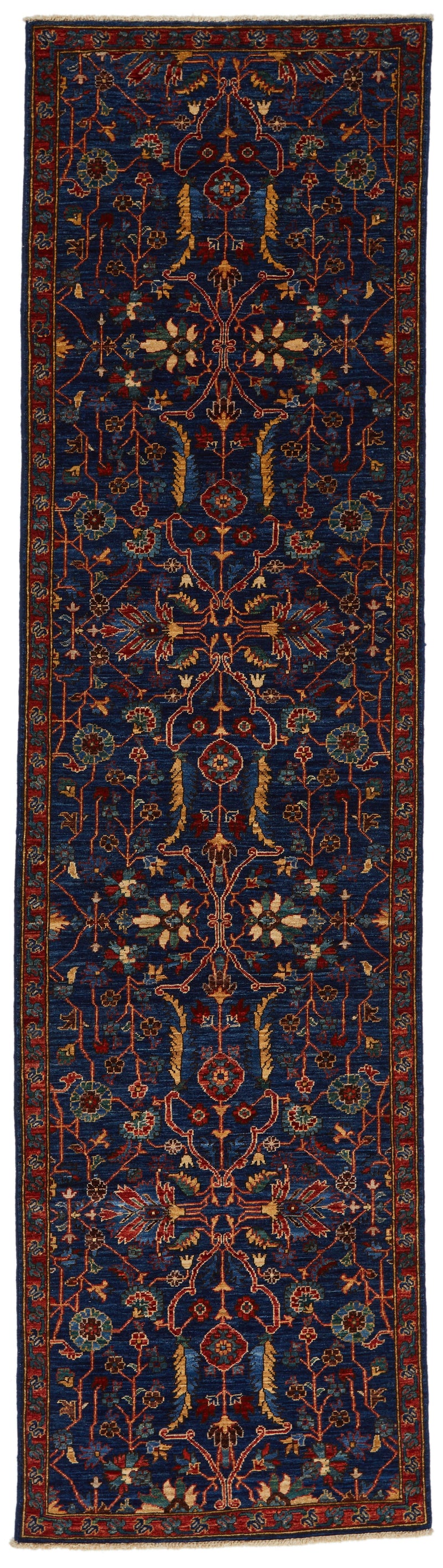 3x10 Navy and Red Traditional Rug
