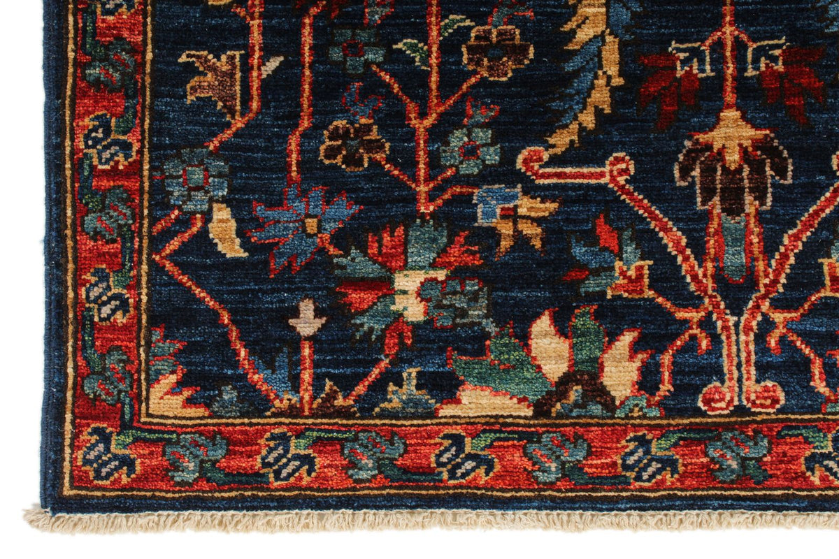 3x10 Navy and Red Traditional Rug