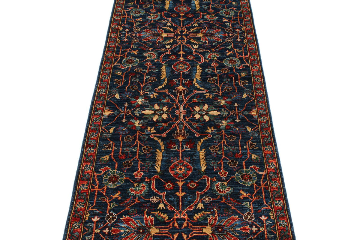 3x10 Navy and Red Traditional Rug