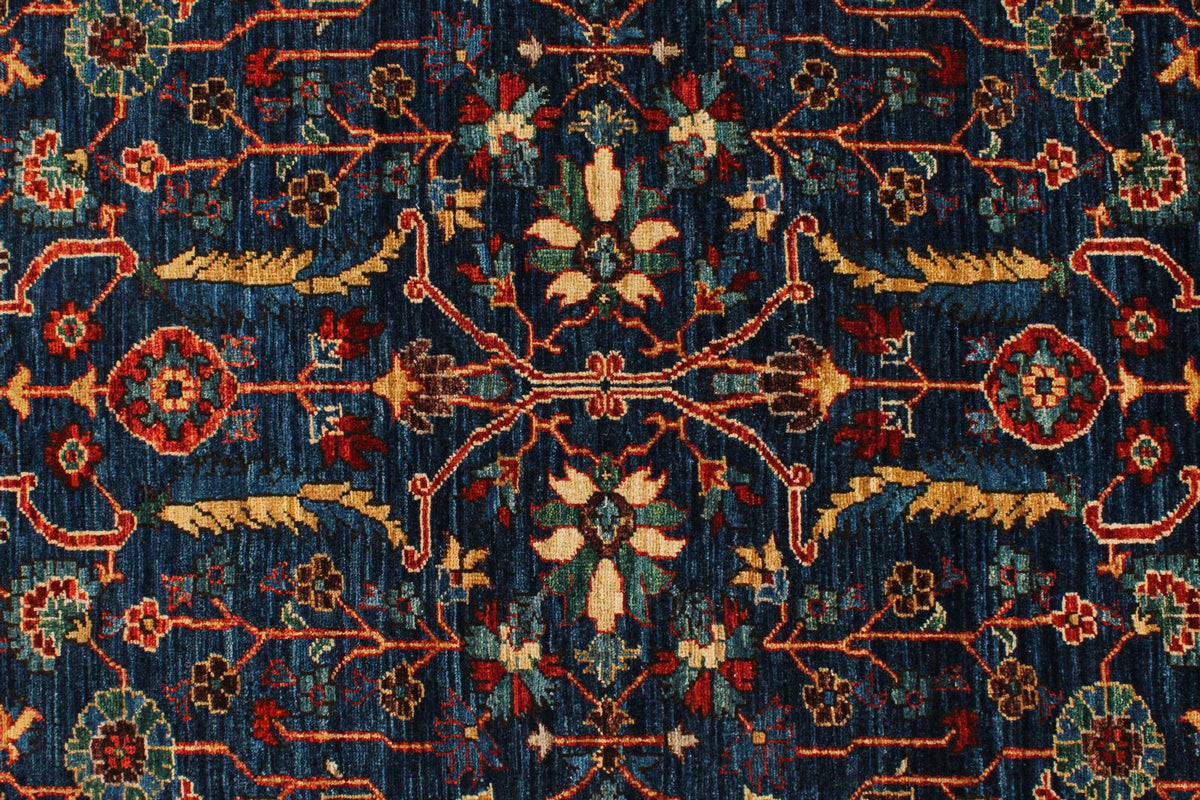 3x10 Navy and Red Traditional Rug