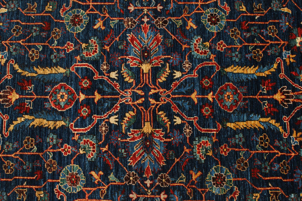 3x10 Navy and Red Traditional Rug