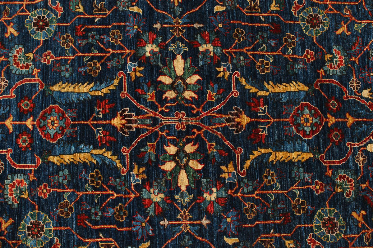 3x10 Navy and Red Traditional Rug