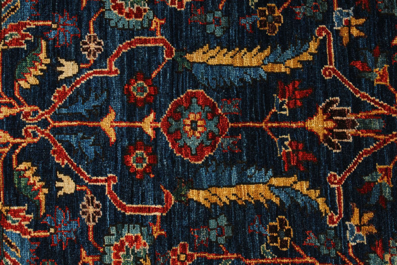 3x10 Navy and Red Traditional Rug