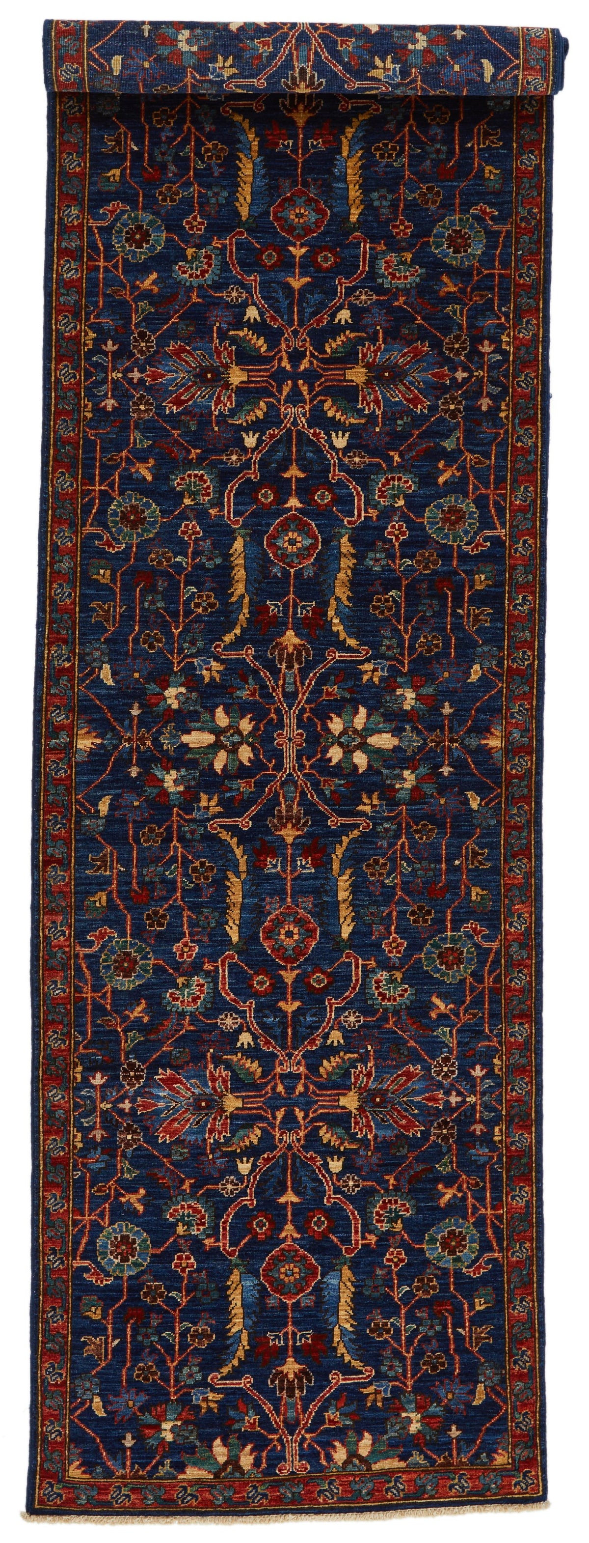 3x10 Navy and Red Traditional Rug