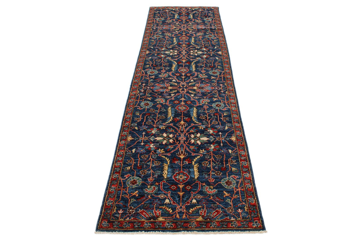 3x10 Navy and Red Traditional Rug