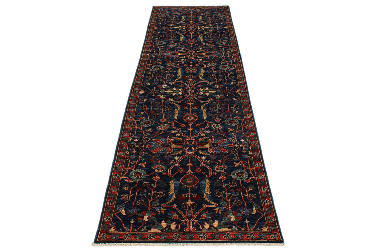 3x10 Navy and Red Traditional Rug