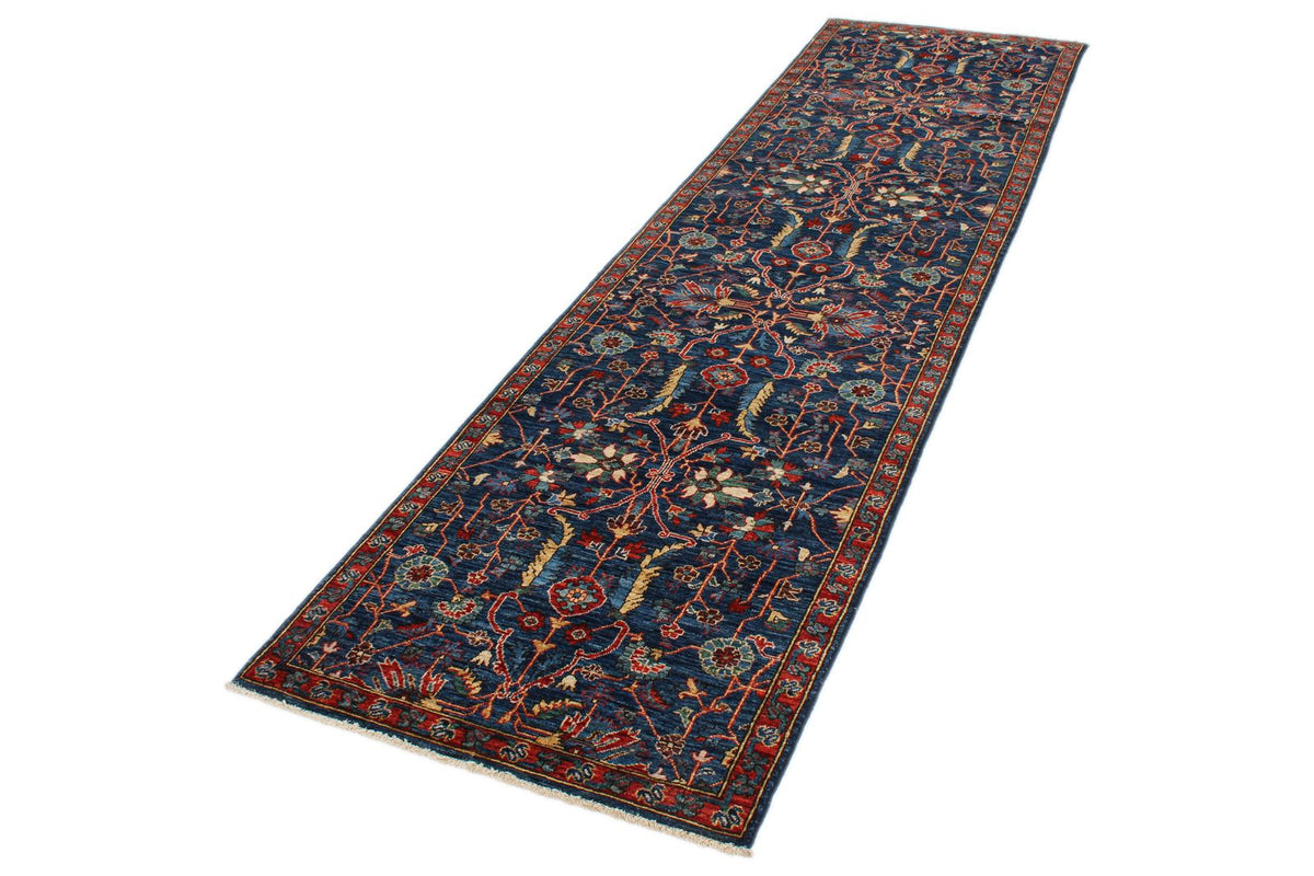 3x10 Navy and Red Traditional Rug