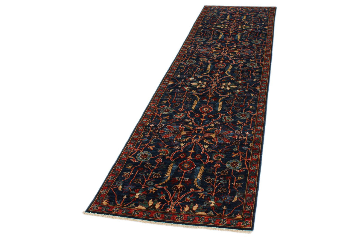 3x10 Navy and Red Traditional Rug