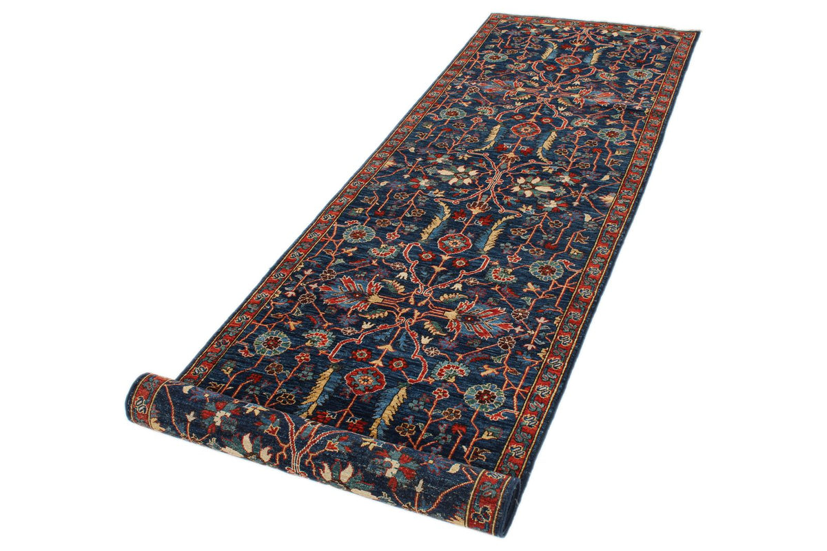 3x10 Navy and Red Traditional Rug