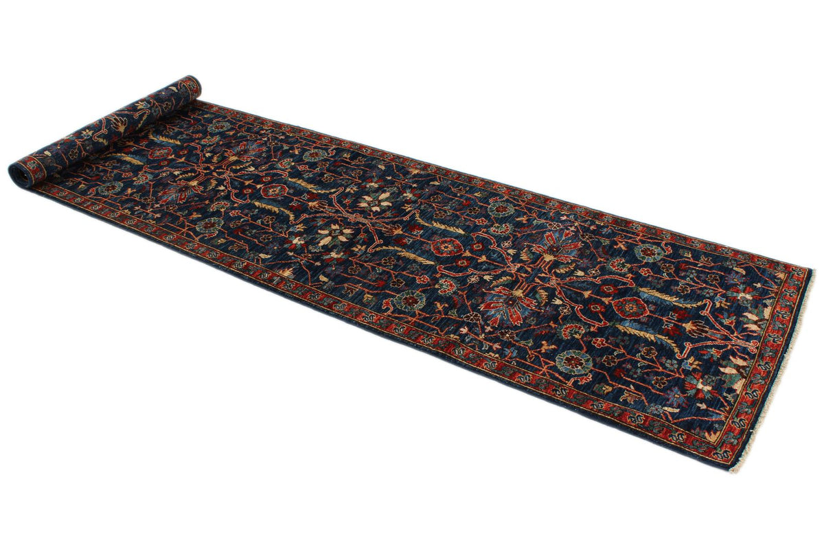 3x10 Navy and Red Traditional Rug
