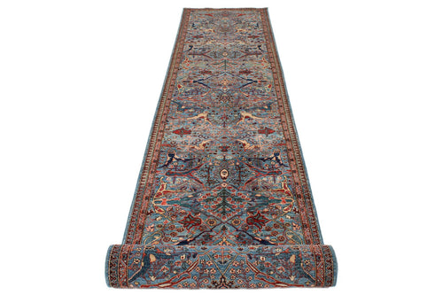 3x20 Light Blue and Multicolor Anatolian Traditional Runner