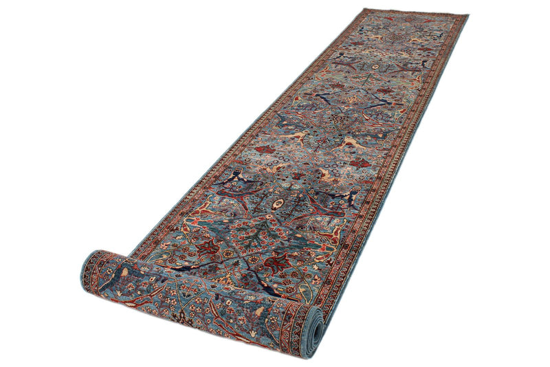 3x20 Light Blue and Multicolor Anatolian Traditional Runner