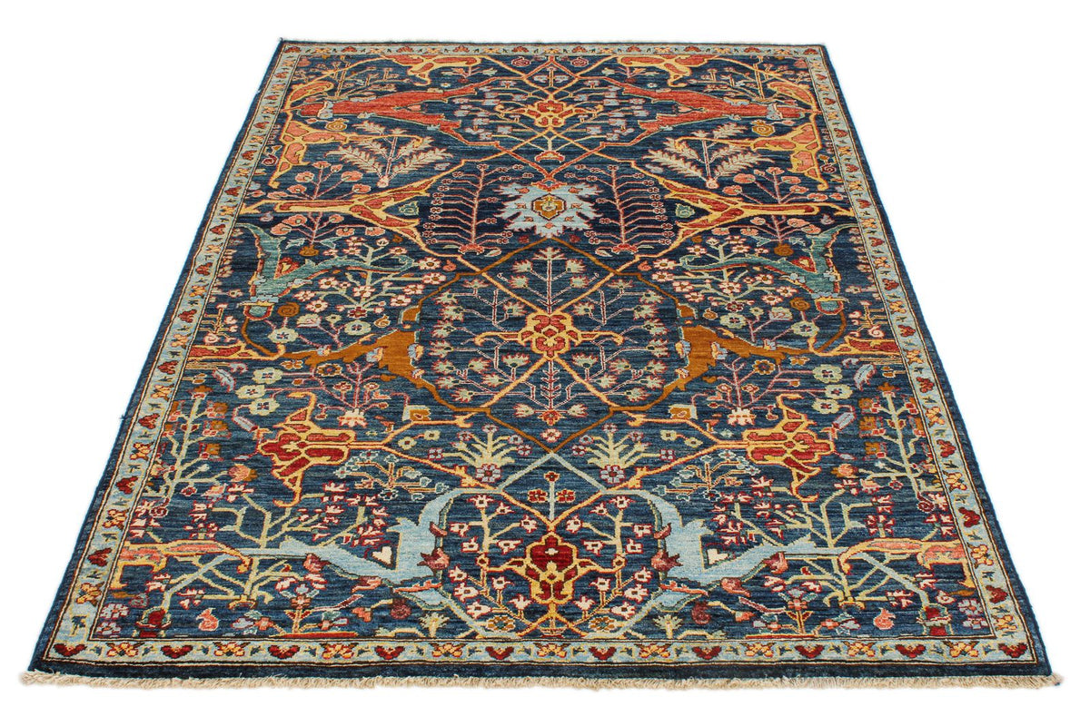 4x6 Navy and Multicolor Traditional Rug