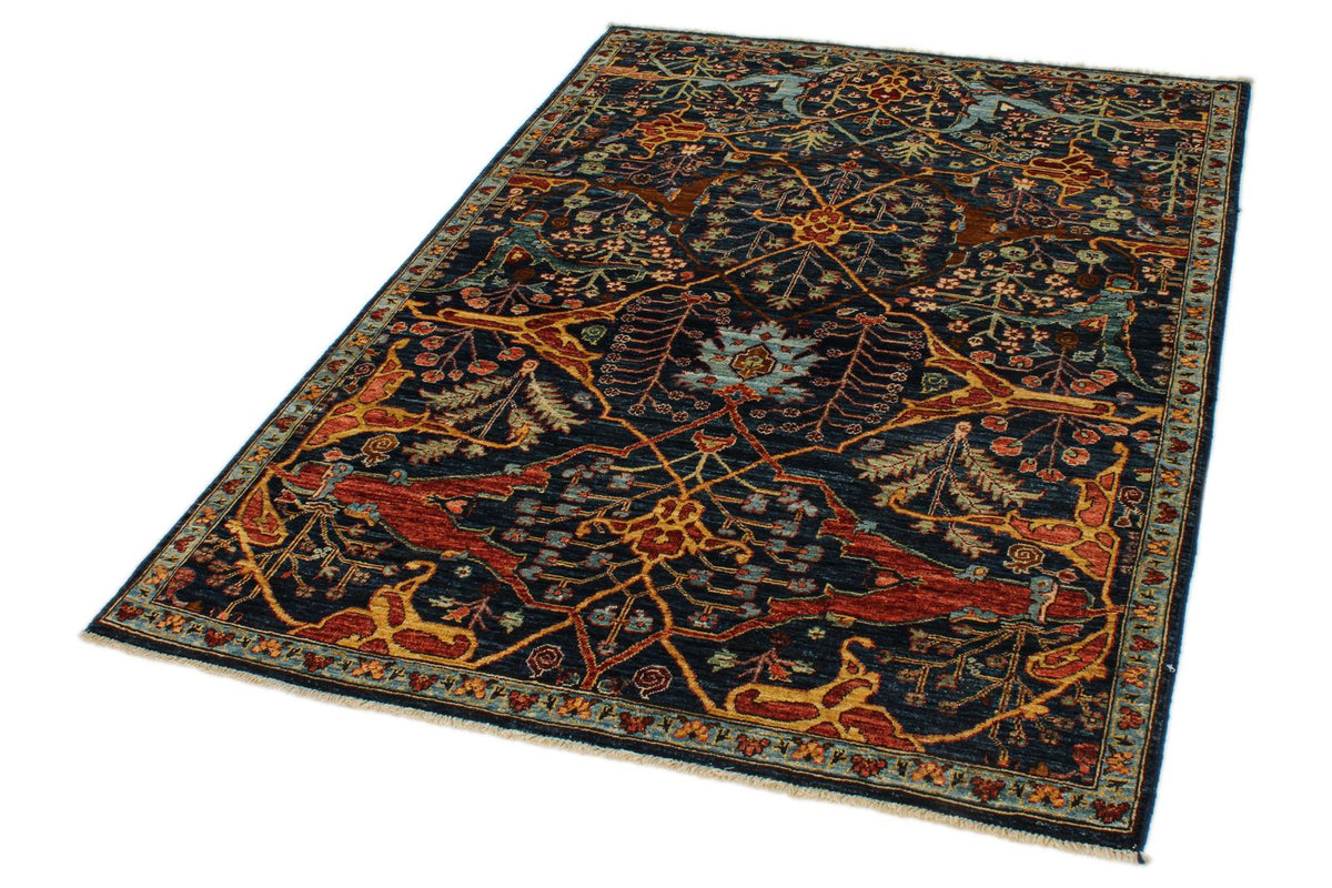 4x6 Navy and Multicolor Traditional Rug