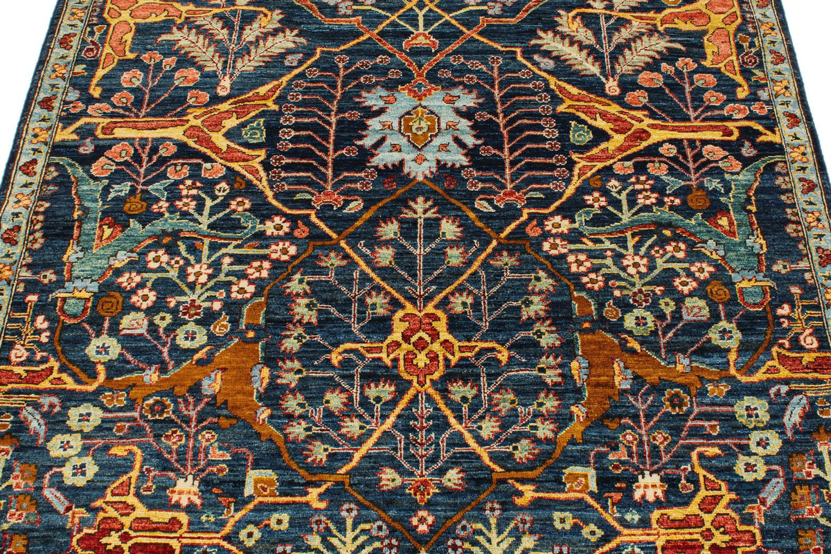 4x6 Navy and Multicolor Traditional Rug