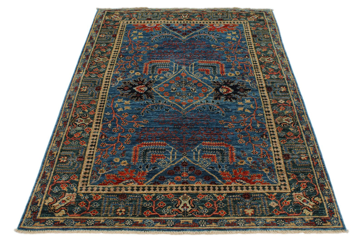 4x6 Blue and Green Anatolian Traditional Rug