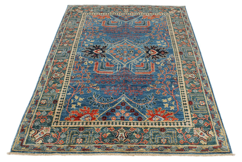 4x6 Blue and Green Anatolian Traditional Rug