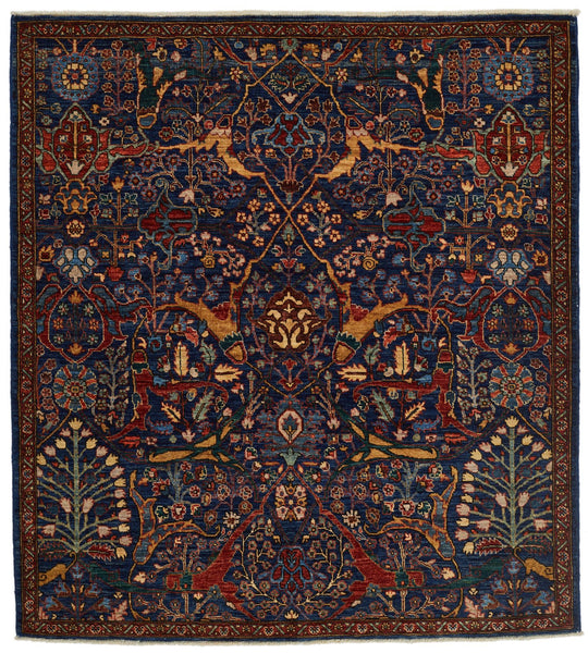 4x5 Navy and Rust Anatolian Traditional Rug