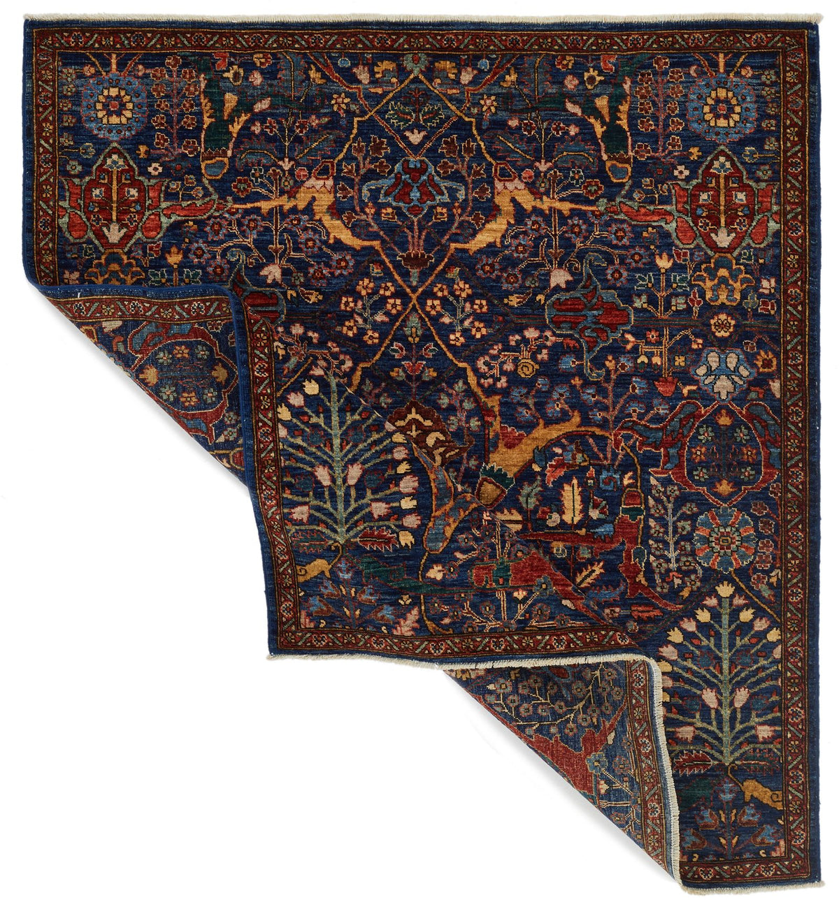 4x5 Navy and Rust Anatolian Traditional Rug