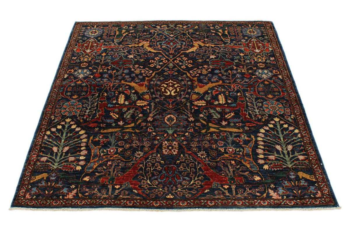 4x5 Navy and Rust Anatolian Traditional Rug